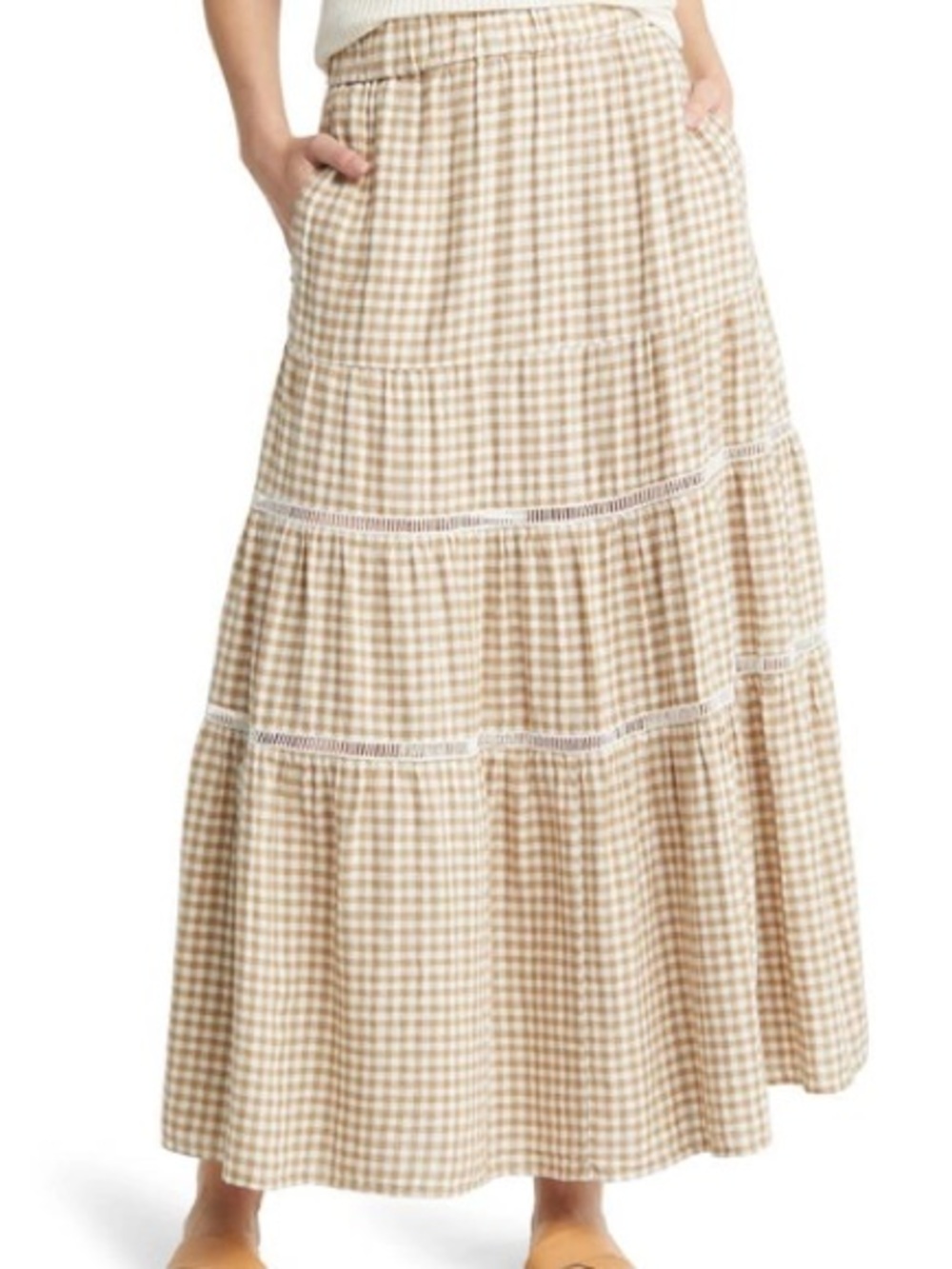 Madewell Gingham Tiered Linen Blend Maxi Skirt